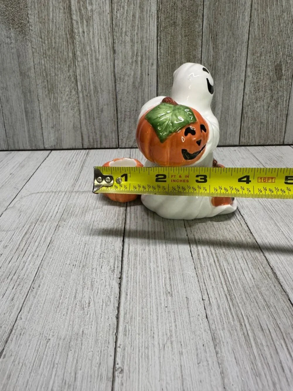 Vtg Fitz & Floyd Omnibus Sri Lanka Pair Ghosts w/ Pumpkins Candle Holders 4.5